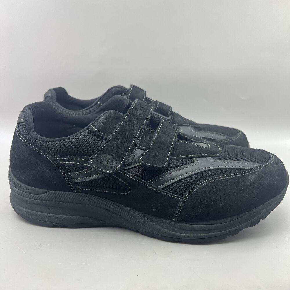SAS JV Mesh Walking Shoes Men Size 11.5 EE Wide Black Suede Hook & Loop Sneakers